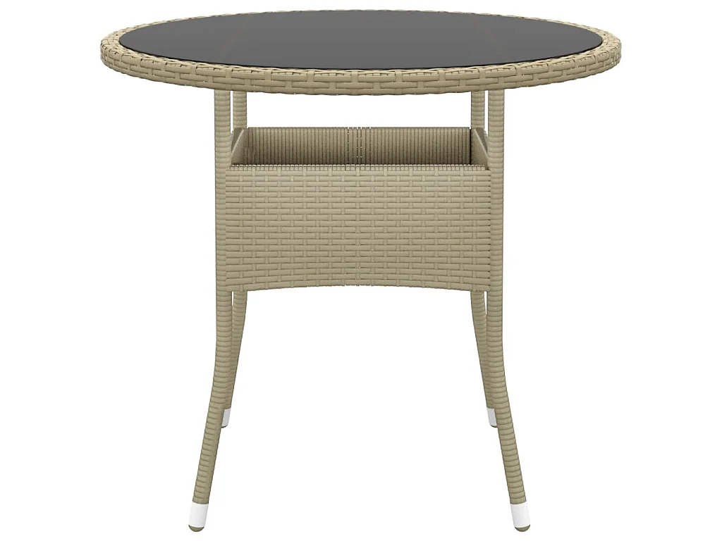 Tuintafel Ø80x75 cm gehard glas en poly rattan beige NL306091