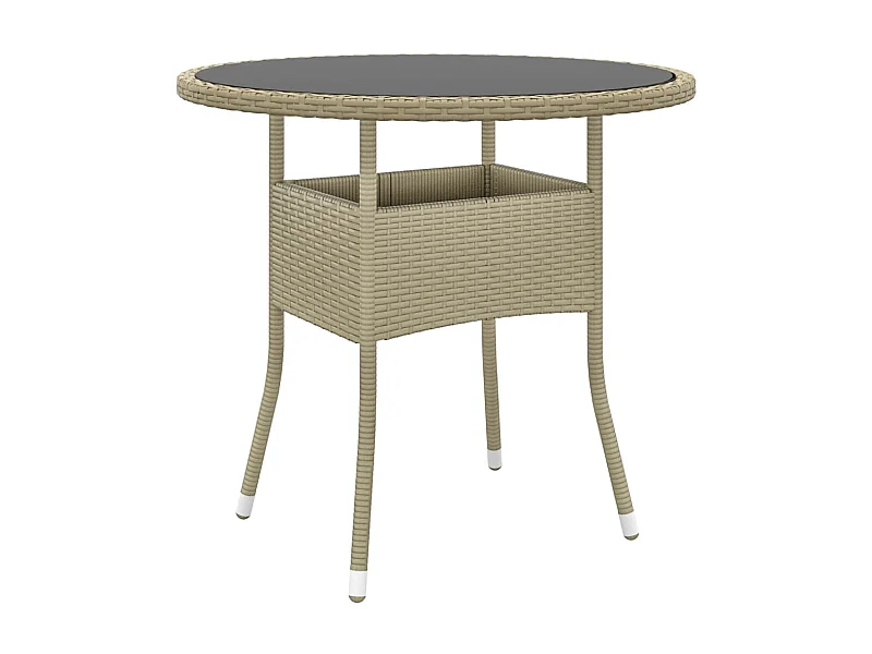Table de jardin Ø80x75 cm Verre trempé/résine tressée Beige GHR99845