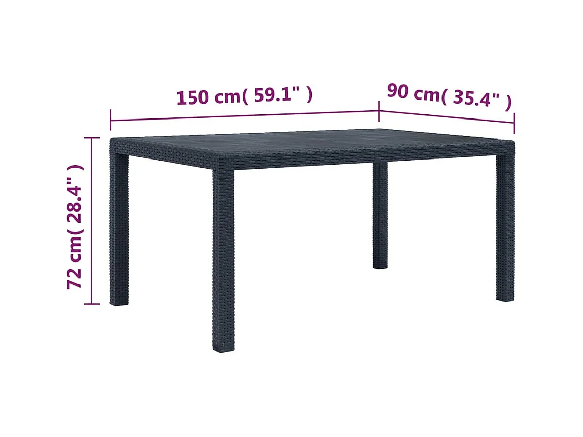 Table de jardin Anthracite 150x90x72 cm Plastique Aspect rotin GHR46266