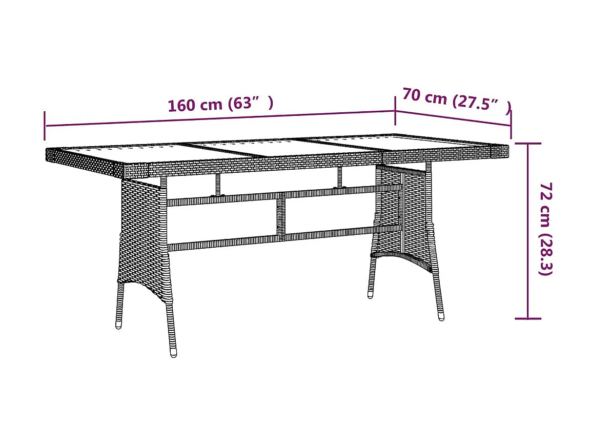 Table de jardin Gris 160x70x72 cm Résine tressée et acacia GHR66529