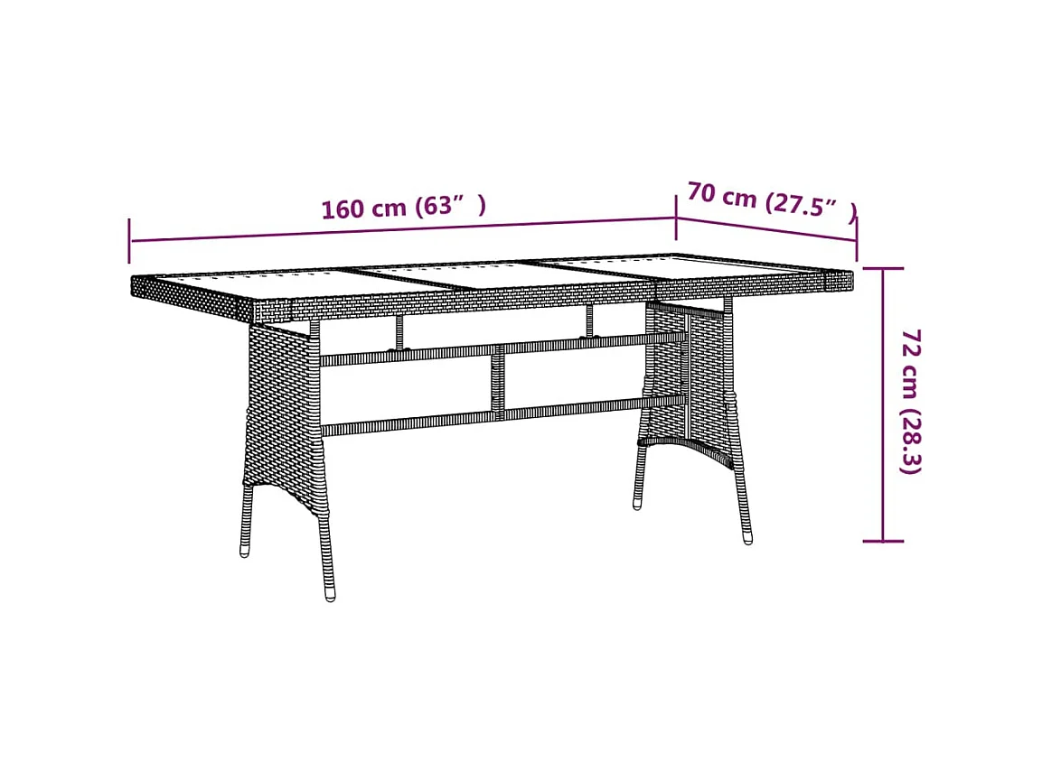 Table de jardin Gris 160x70x72 cm Résine tressée et acacia GHR66529