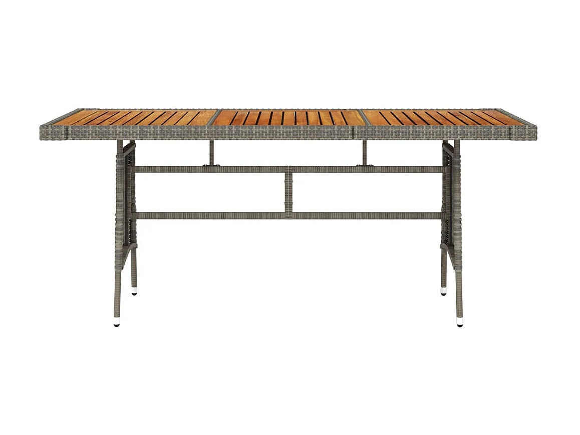Mesa de comedor de jardín ratán PE y acacia maciza gris 160x70x72 cm KOW49702