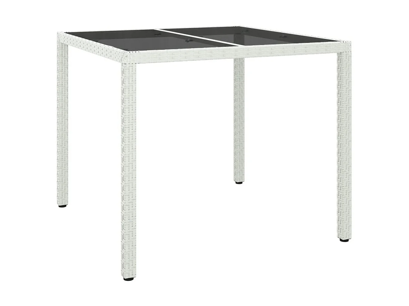 Table de jardin 90x90x75cm Verre trempé et résine tressée Blanc GHR40140