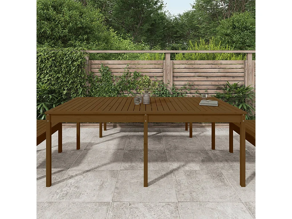 Mesa de comedor de jardín madera maciza pino marrón miel 203,5x100x76 cm KOW23097