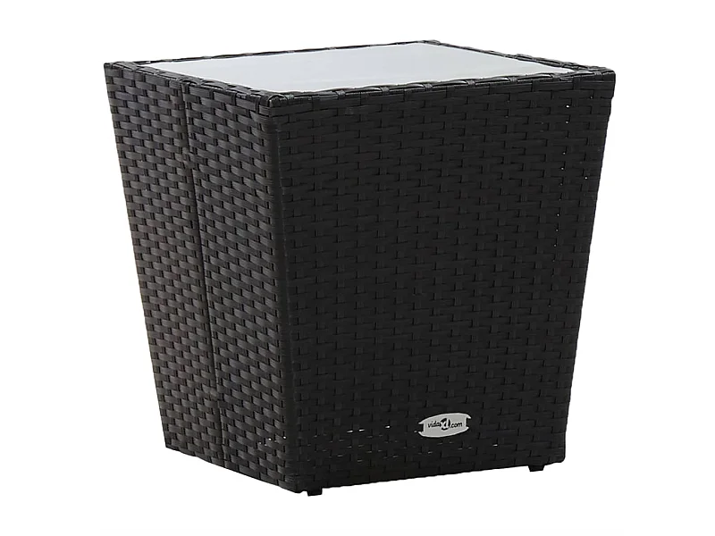 Theetafel 41,5x41,5x43 cm poly rattan en gehard glas zwart NL171672