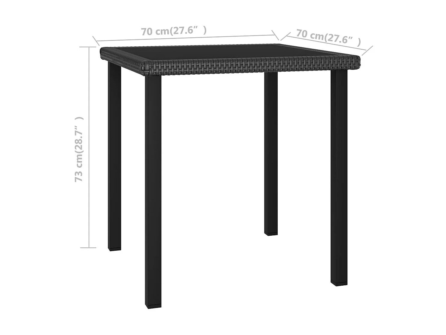 Mesa de jantar jardim 70x70x73 cm vime PE preto PT117509