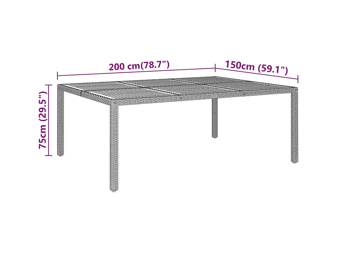Table de jardin 200x150x75 cm Acacia et résine tressée Gris GHR62532