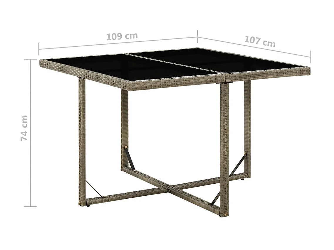 Mesa de comedor de jardín ratán sintético y vidrio gris 109x107x74 cm KOW63253