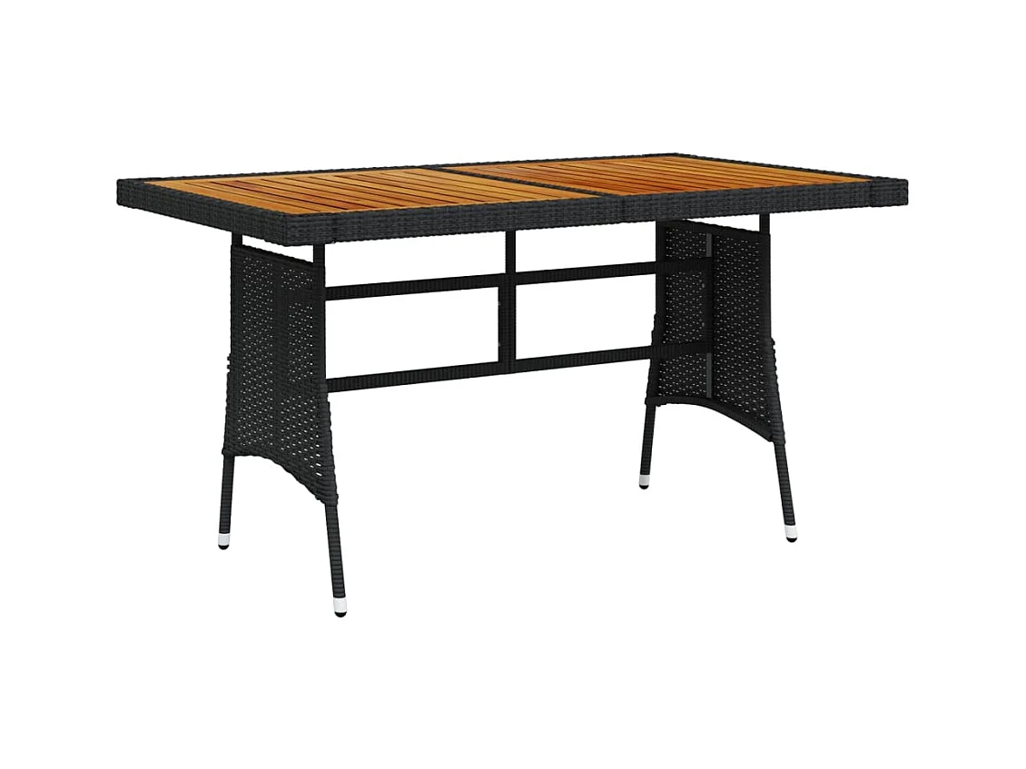 Mesa de comedor de jardín ratán PE y acacia maciza negro 130x70x72 cm KOW40795