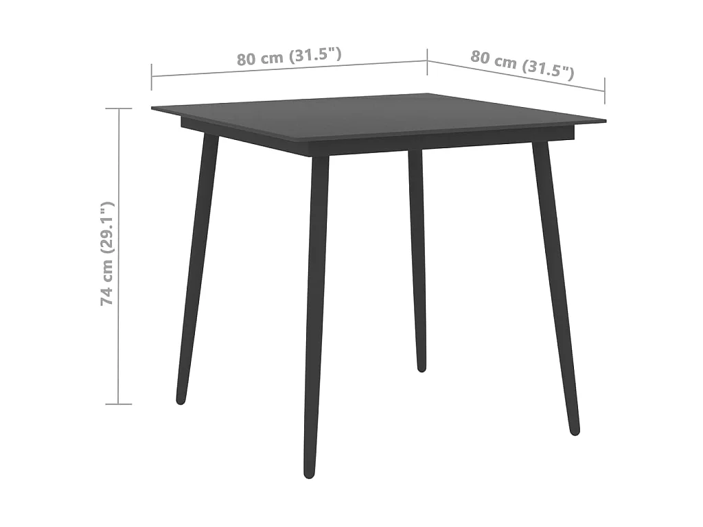 Table à manger de jardin Noir 80x80x74 cm Acier et verre GHR51253