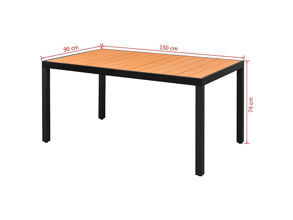 Mesa de comedor de jardín de aluminio y WPC marrón 150x90x74 cm KOW93172