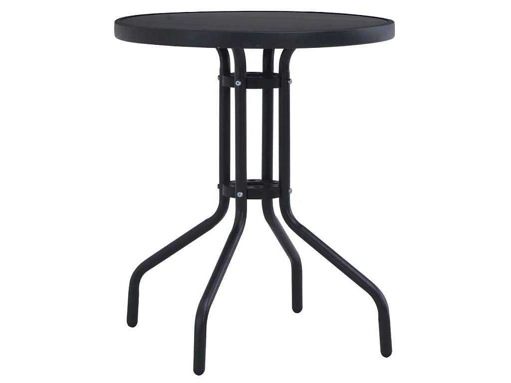Mesa de jardim 80 cm aço e vidro preto PT311470