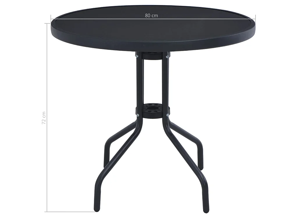 Mesa de jardim 80 cm aço e vidro preto PT311470