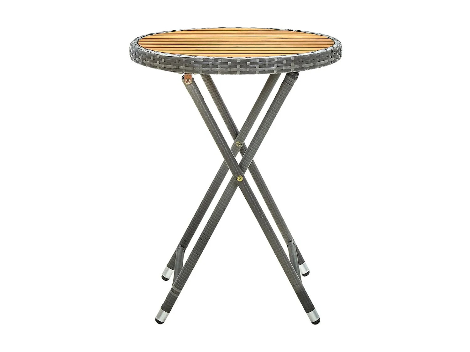 Mesa de chá 60 cm vime PE e madeira de acácia maciça cinzento PT506846