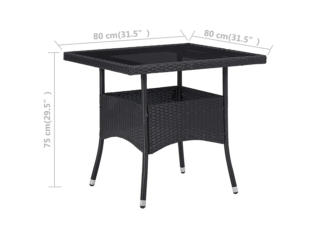 Mesa de jantar para exterior vime PE e vidro preto PT709761