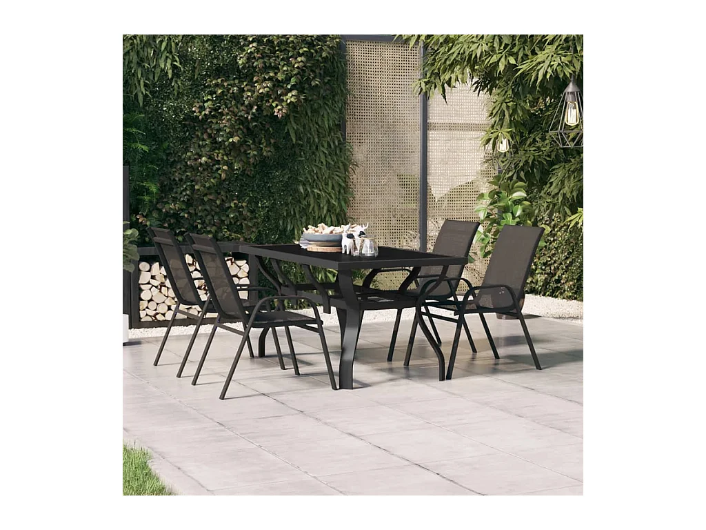 Table de jardin Noir 140x70x70 cm Acier et verre GHR59254
