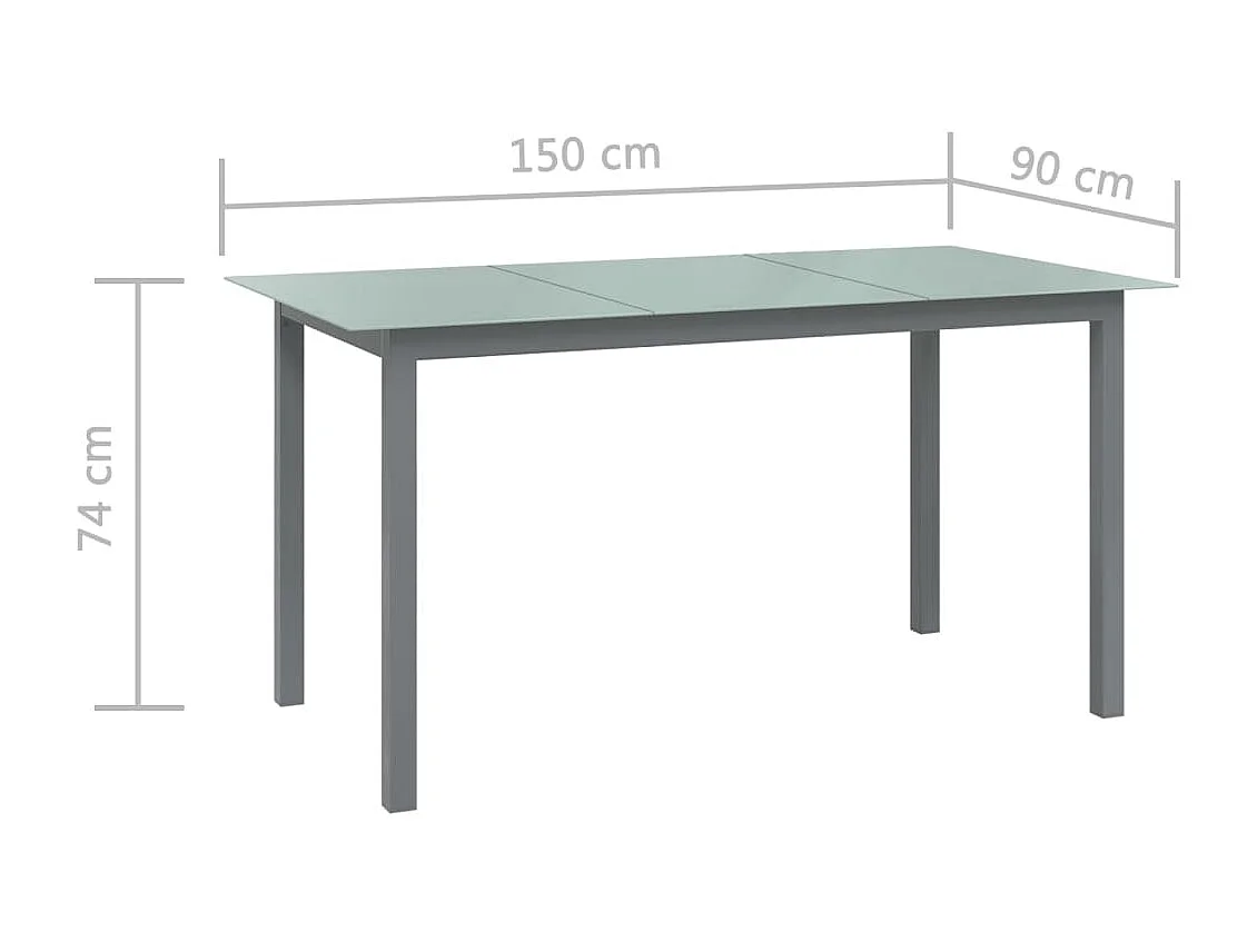 Table de jardin Gris clair 150x90x74 cm Aluminium et verre GHR72193