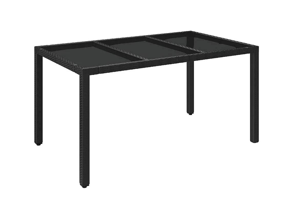 Table de jardin dessus en verre Noir 150x90x75cm Résine tressée GHR36954