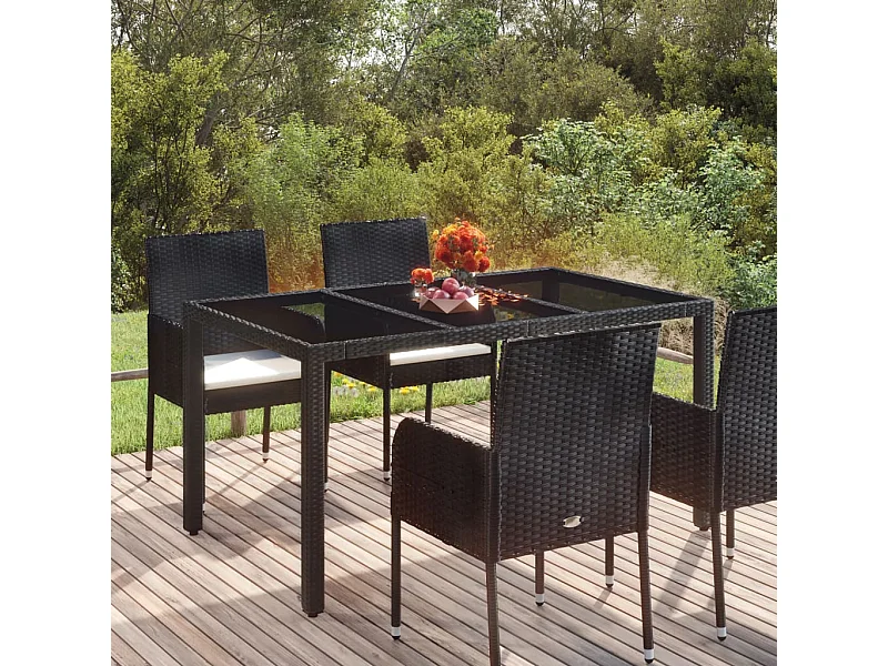 Table de jardin dessus en verre Noir 150x90x75cm Résine tressée GHR36954