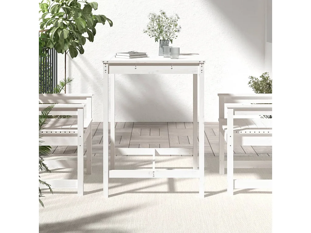 Table de jardin blanc 82,5x82,5x110 cm bois massif de pin GHR19991