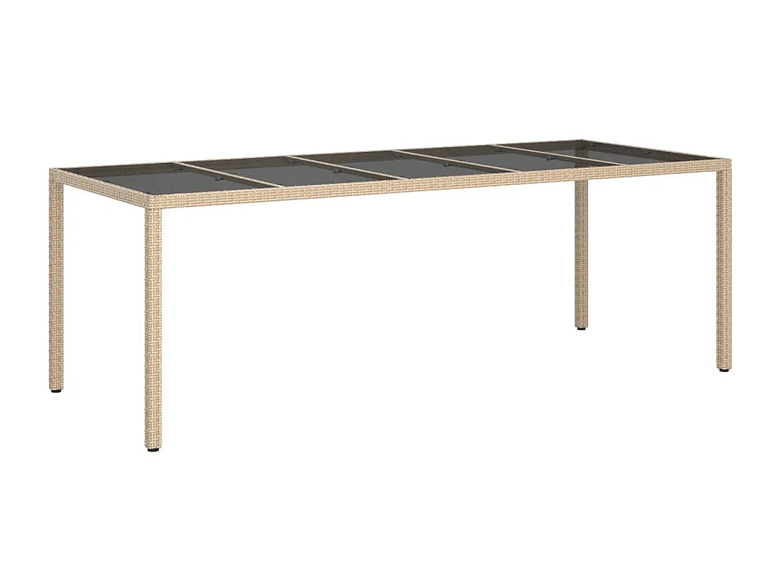 Mesa de jardim 250x100x75 cm vidro temperado e vime PE bege PT969094