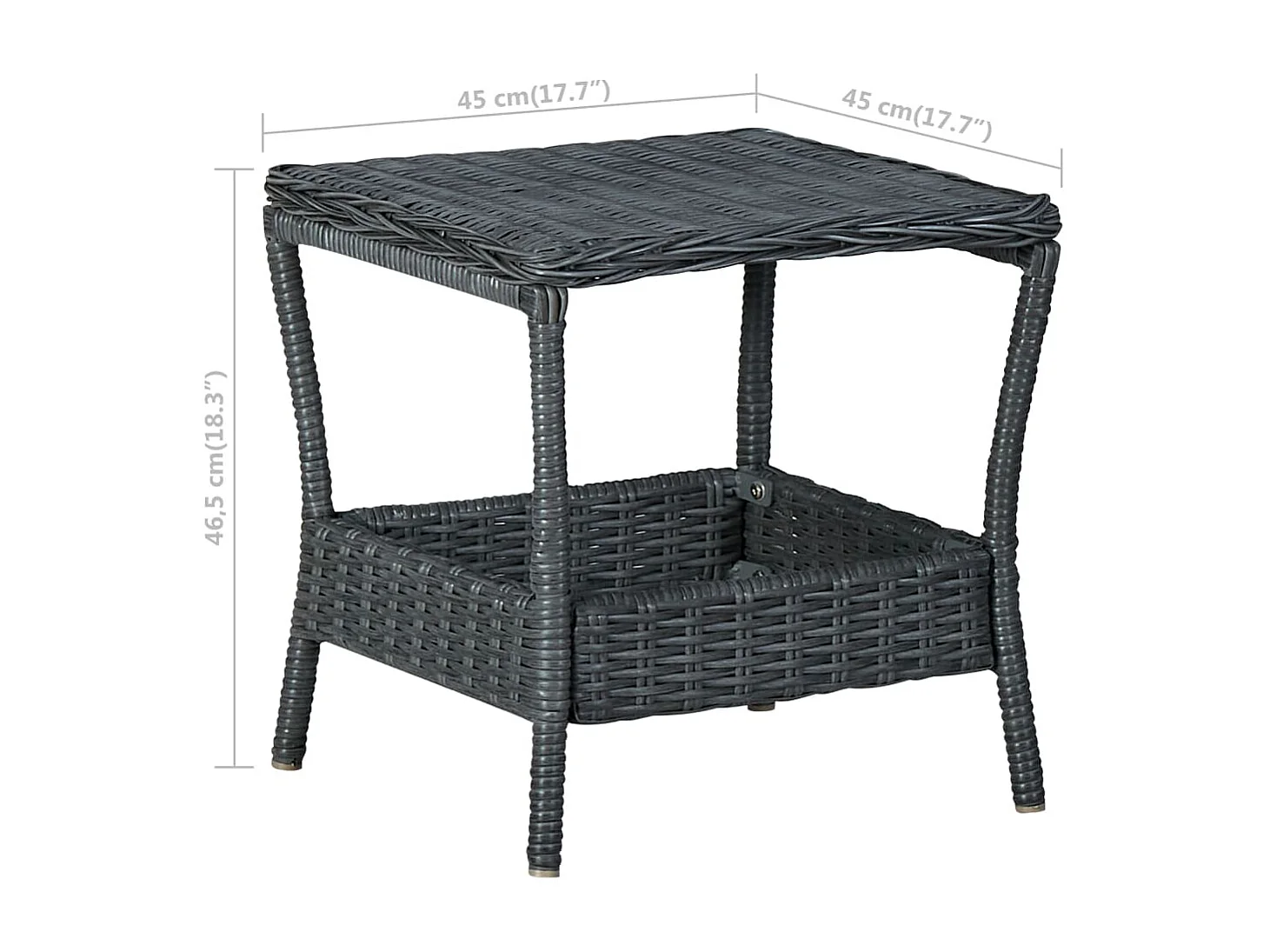 Tuintafel 45x45x46,5 cm poly rattan donkergrijs NL370386