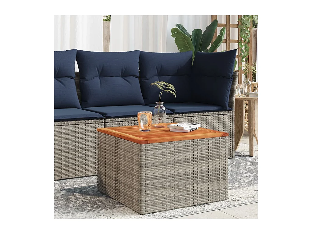 Table de jardin gris 55x55x37 cm résine tressée et bois acacia GHR92739