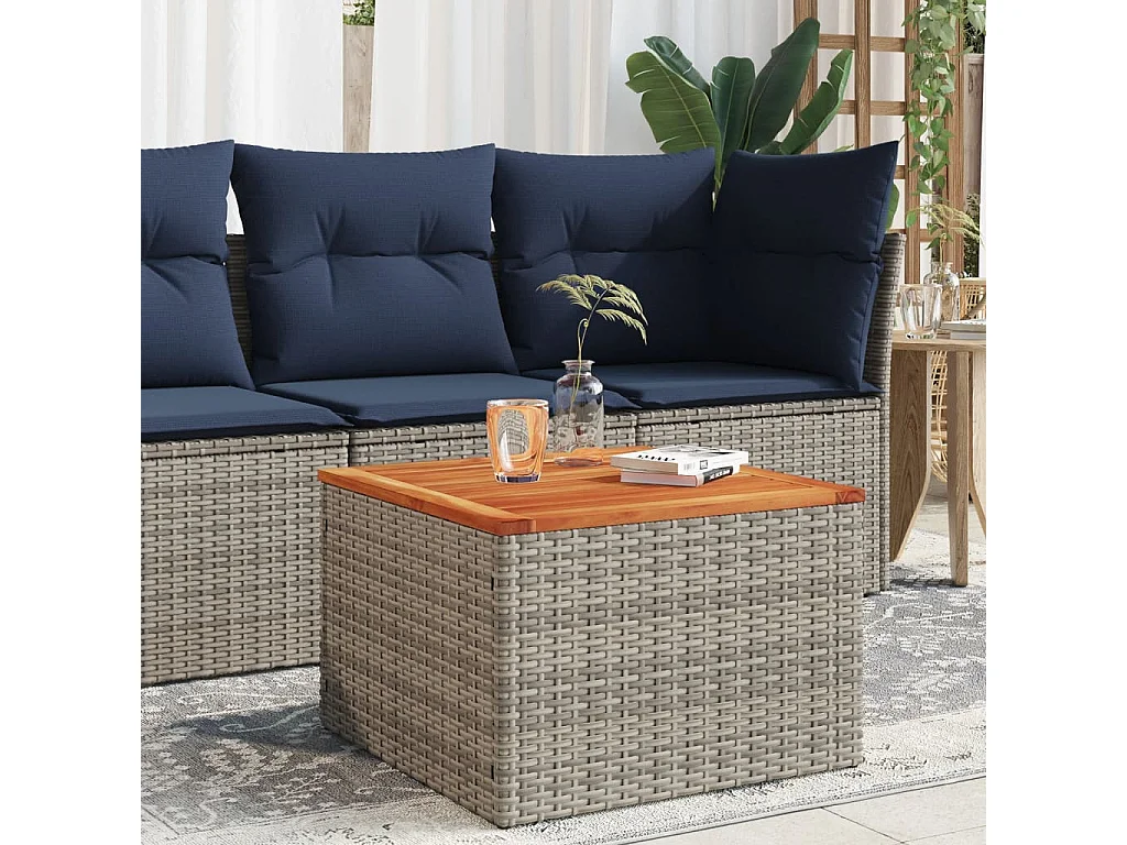 Mesa de comedor de jardín de madera de acacia y ratán PE gris 55x55x37 cm KOW67912