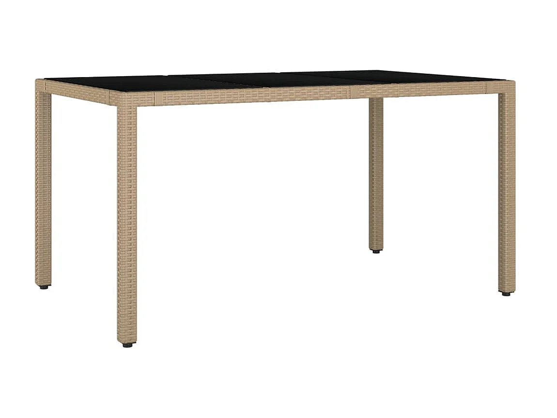 Mesa de jardim c/ tampo de vidro vime PE/vidro temperado bege PT363289
