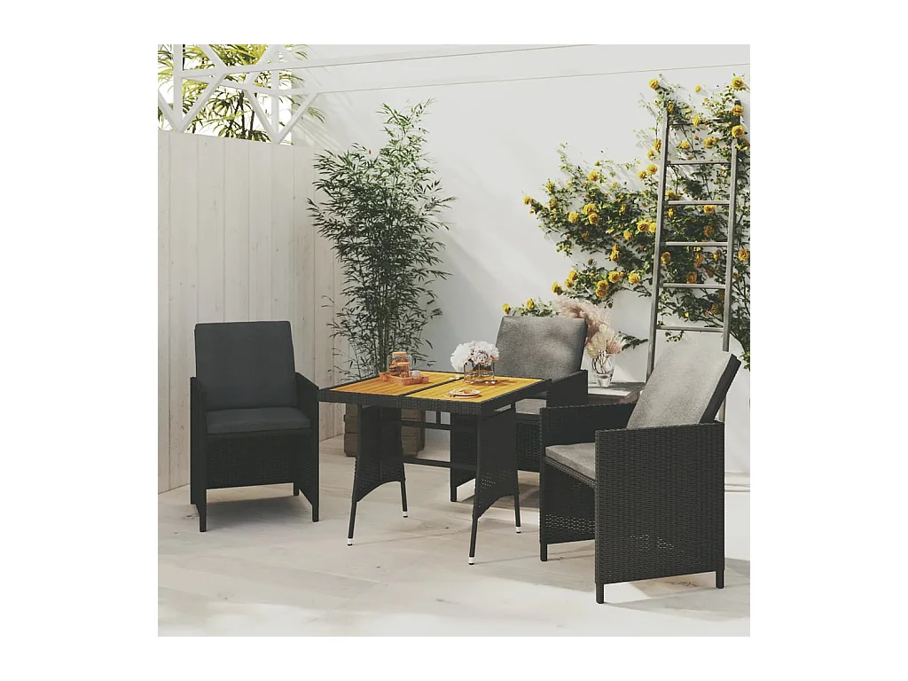 Table de jardin Noir 70x70x72 cm Résine tressée et acacia GHR62410