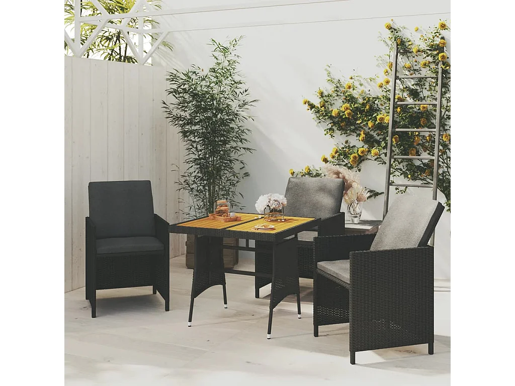 Table de jardin Noir 70x70x72 cm Résine tressée et acacia GHR62410