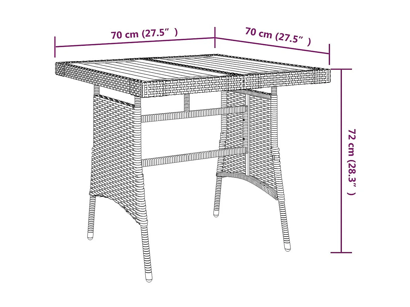 Table de jardin Noir 70x70x72 cm Résine tressée et acacia GHR62410