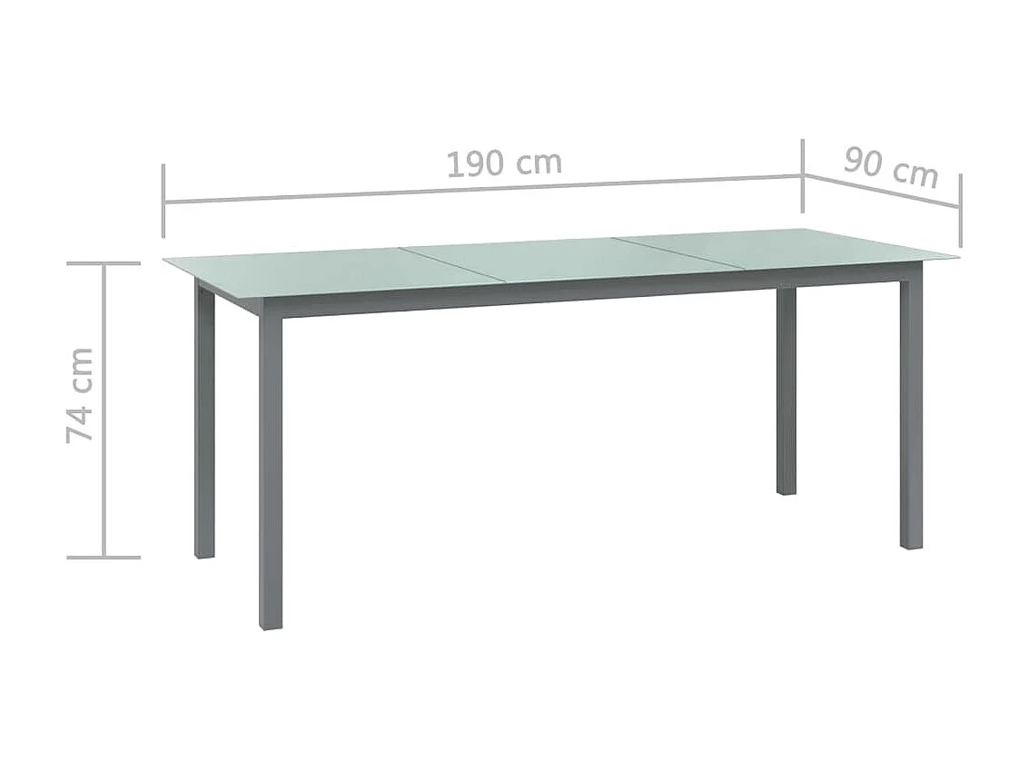 Table de jardin Gris clair 190x90x74 cm Aluminium et verre GHR26660