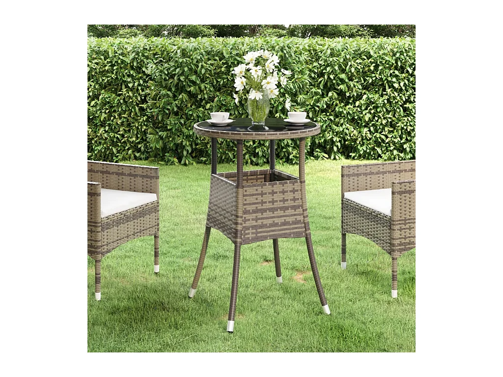 Table de jardin Ø60x75 cm Verre trempé/résine tressée Gris GHR64442
