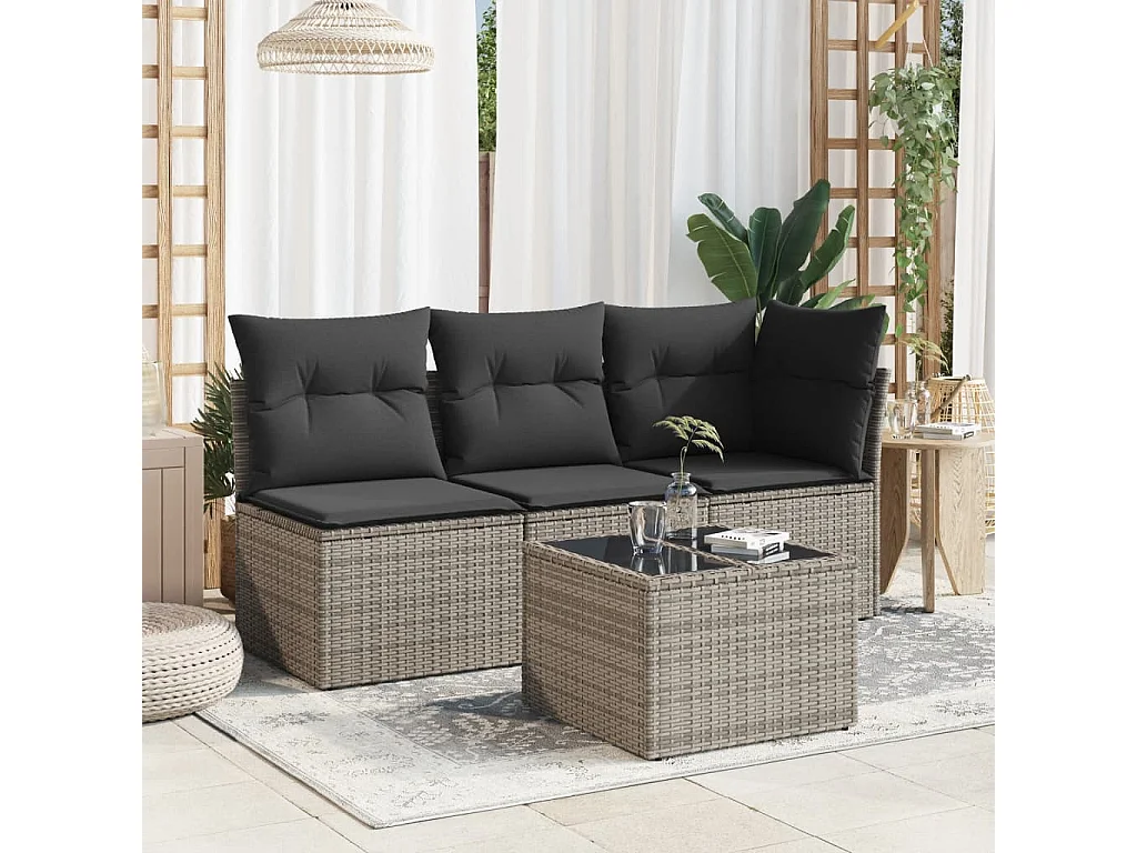 Table de jardin dessus en verre gris 55x55x37 cm résine tressée GHR20531