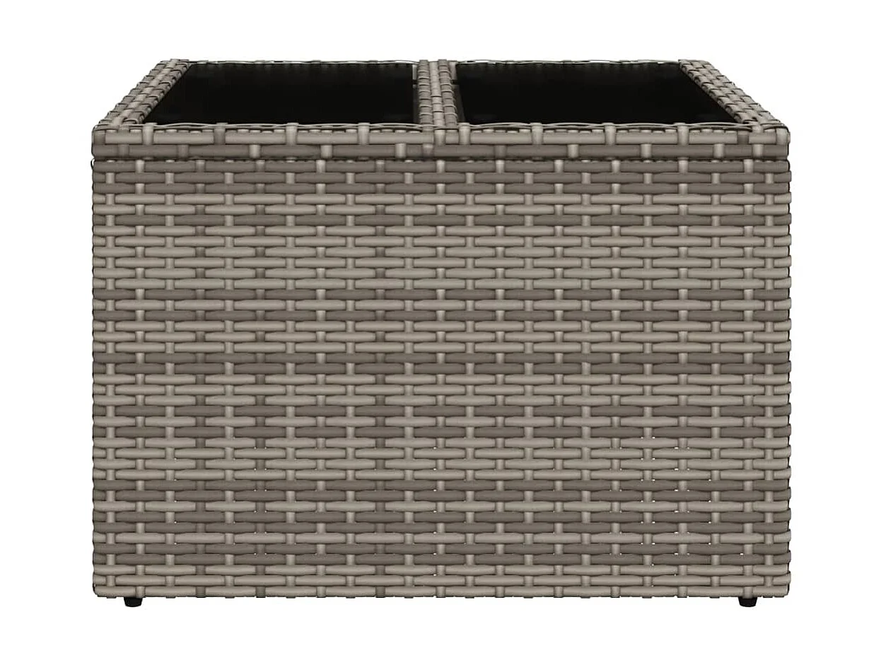 Table de jardin dessus en verre gris 55x55x37 cm résine tressée GHR20531