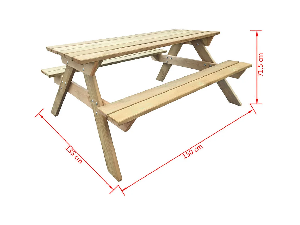 Table de pique-nique 150 x 135 x 71,5 cm Bois GHR21557