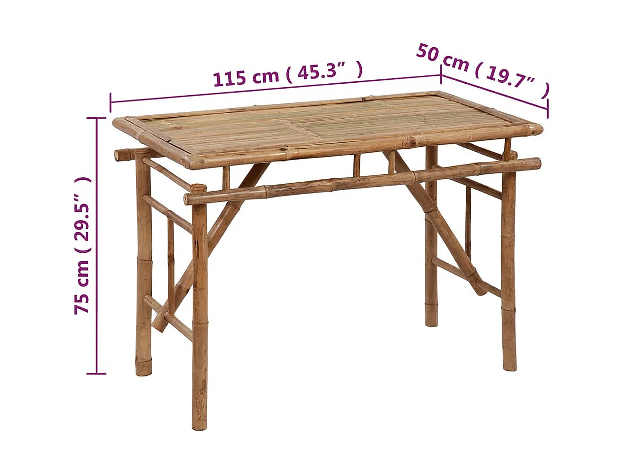 Table de jardin pliable 115x50x75 cm Bambou GHR12691