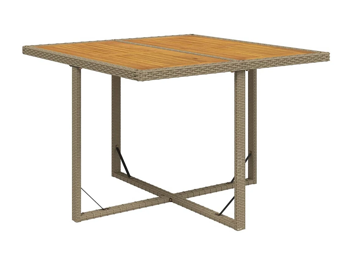 Table de jardin Beige 109x107x74 cm Résine tressée bois massif GHR22729