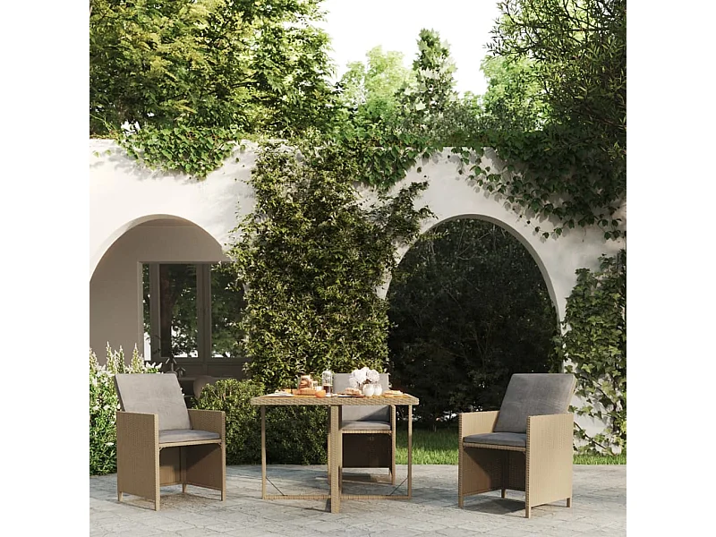 Table de jardin Beige 109x107x74 cm Résine tressée bois massif GHR22729
