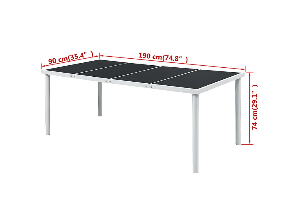 Table de jardin 190x90x74 cm Noir Acier GHR90202