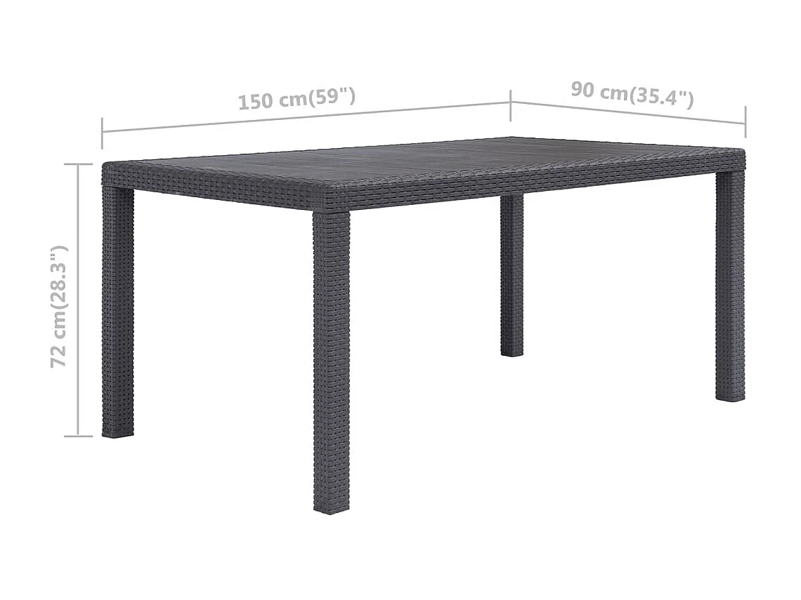 Mesa de comedor de jardín de plástico aspecto ratán marrón 150x90x72 cm KOW26677