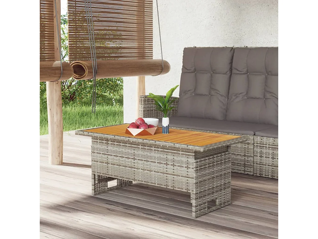Table de jardin gris 100x50x43/63 cm acacia et résine tressée GHR21673