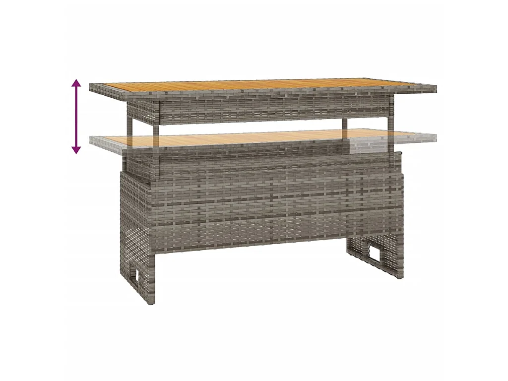 Table de jardin gris 100x50x43/63 cm acacia et résine tressée GHR21673