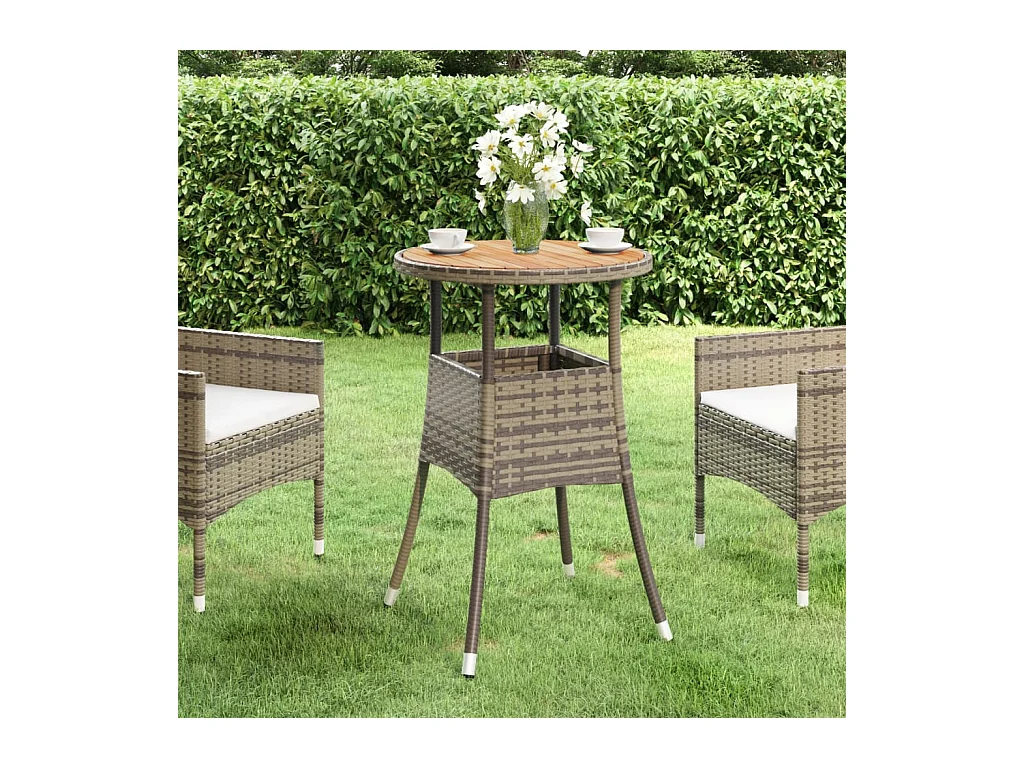Table de jardin Ø60x75 cm Acacia et résine tressée Gris GHR50932