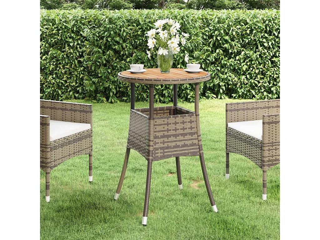 Mesa de comedor de jardín madera acacia y ratán sintético gris Ø60x75 cm KOW78405
