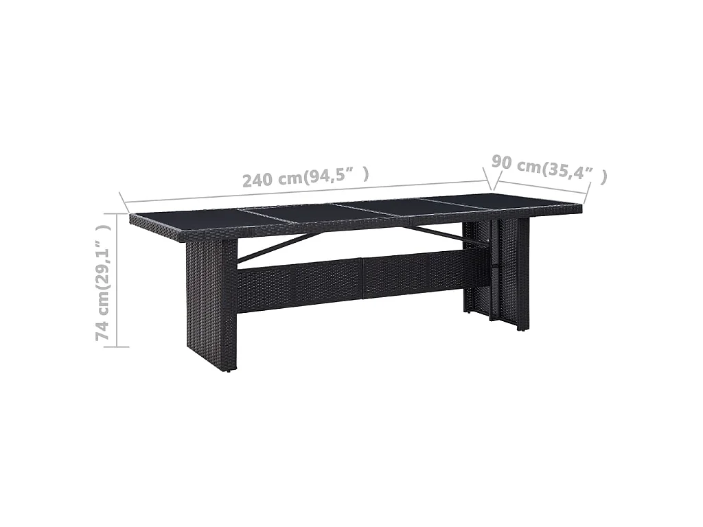 Table de jardin Noir 240x90x74 cm Résine tressée et verre GHR47515