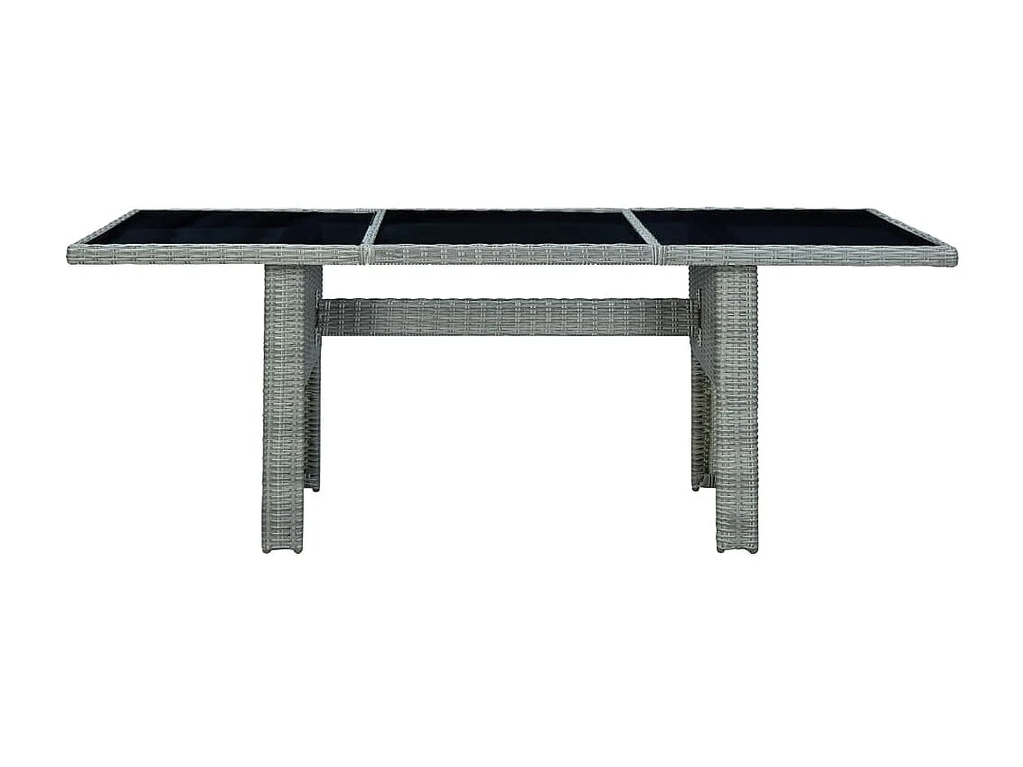Mesa de comedor de jardín de ratán sintético y vidrio templado gris claro KOW47737