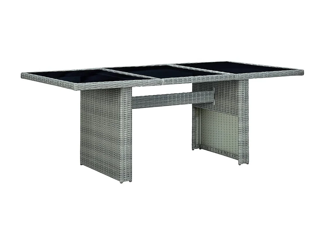 Mesa de comedor de jardín de ratán sintético y vidrio templado gris claro KOW47737