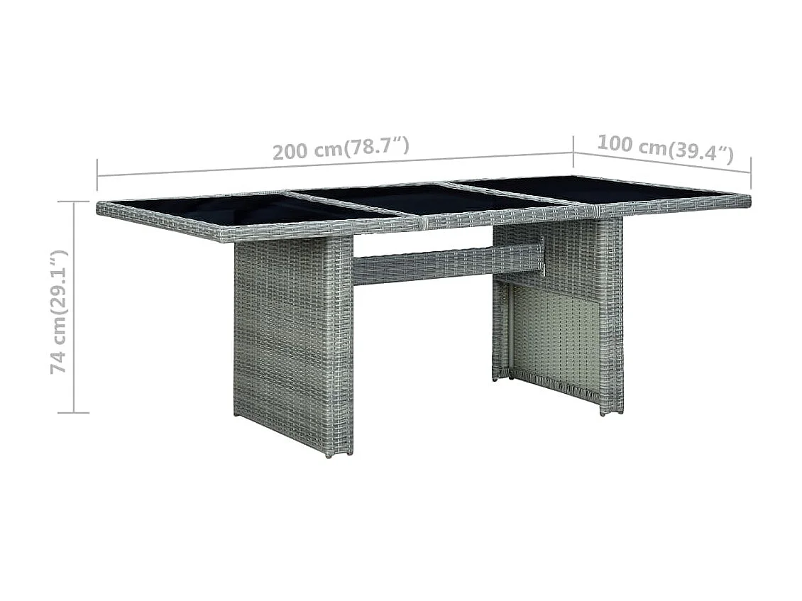 Mesa de comedor de jardín de ratán sintético y vidrio templado gris claro KOW47737